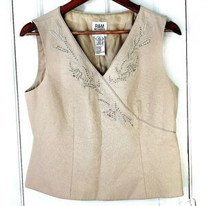 R&M Richards Tan Embroidered V-Neck Sleeveless Fitted Crop Top Sz 8